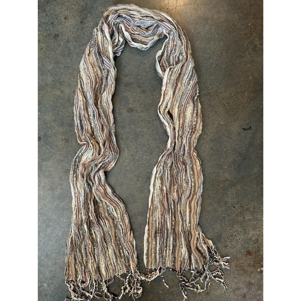 Y2K Scarf Boho Textured Fringe Neutral Earth Tone Festival Wrap